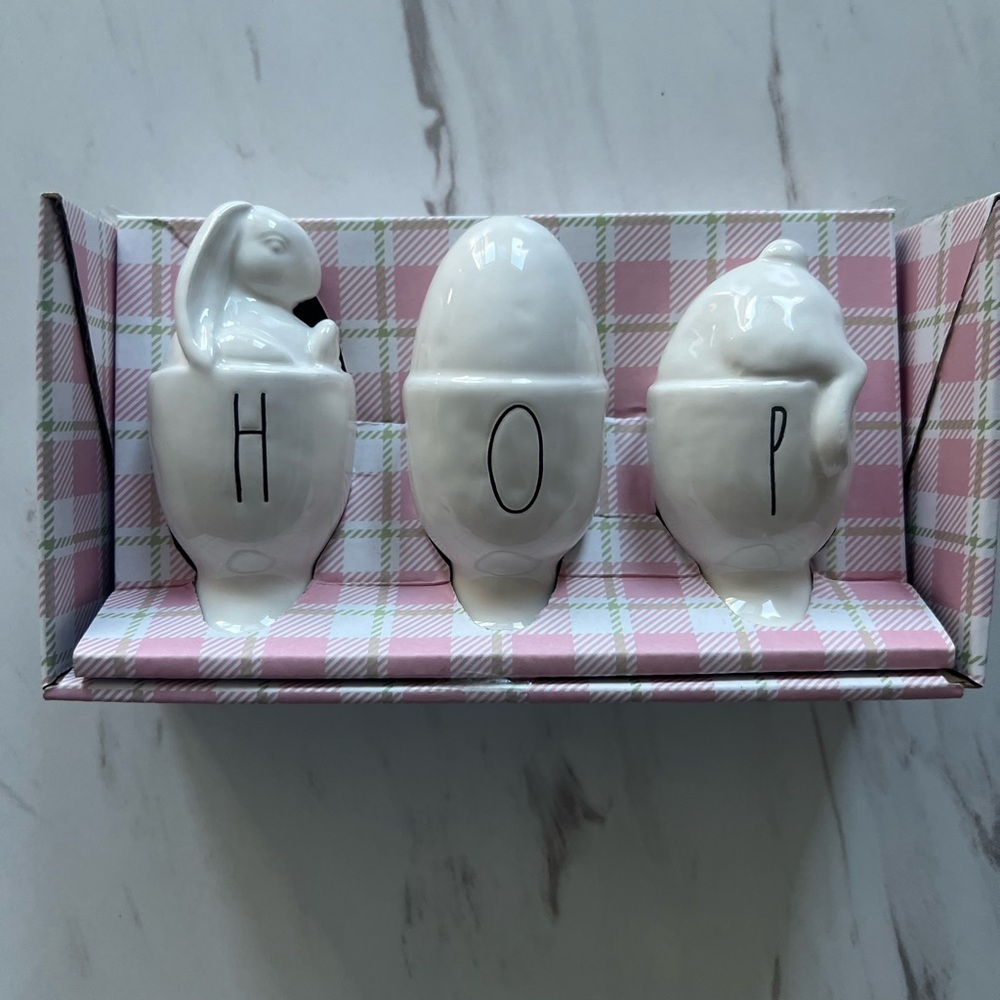 Rae Dunn Artisan Collection Magenta Set 3 Bunny Egg Cups HOP Easter Spring